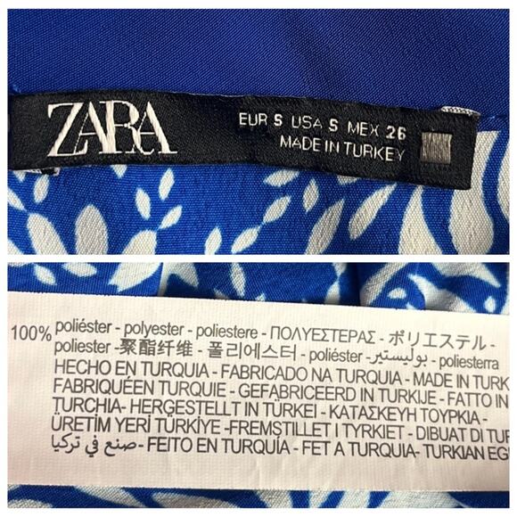 Zara Dress V-neck Button Front Long Sleeve Blue White Floral Women’s Size Small - Picture 11 of 12